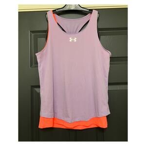 Under Armour Girls YXL Tank Top Loose Fit Purple Orange Layered‎ Activewear
